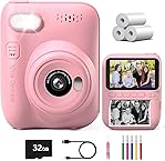 Gofunly Sofortbildkamera Kinder, 3.0 Zoll Bildschirm Kinderkamera Sofortbildkamera mit 32GB Karte & Druckpapier, 14MP/1080P Kamera Kinder Sofortdruck, Geschenk für Kinder 3-12 Jahren (Rosa)