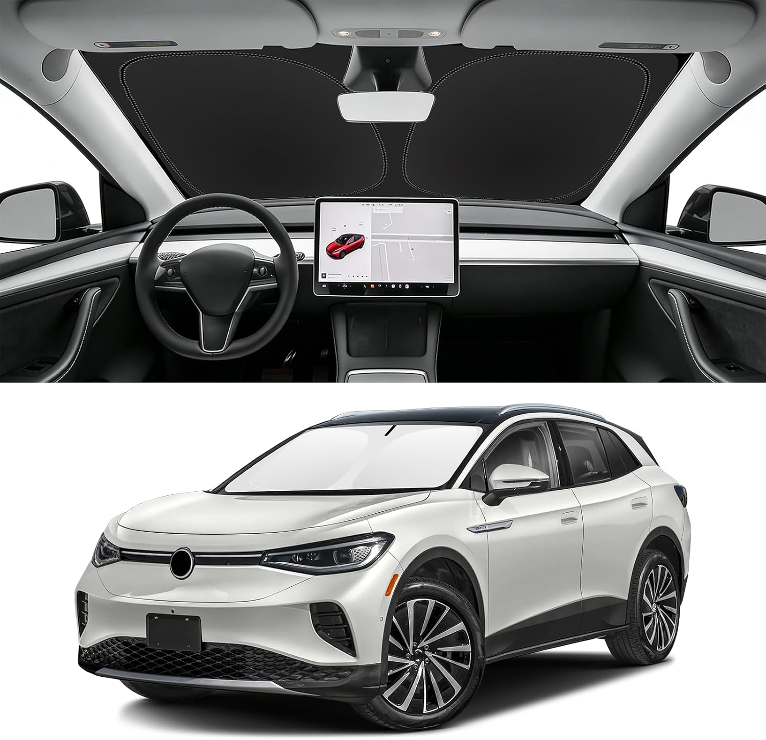 Custom Fit Windshield Sun Shade for VW ID.4 2021-2026, Blocks UV & Heat, Front Window Sunshade Accessorie, Easy Fold & Store Keep Your Car Cooler