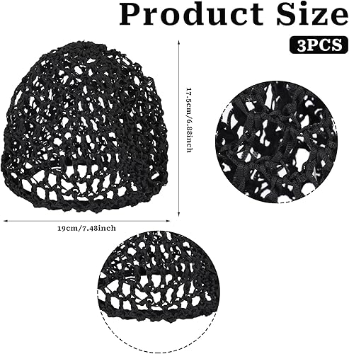 Miniatura 5 de Mozeat Lens Paquete de 3 redes para el cabello para dormir, malla de ganchillo, red de pelo de rayón