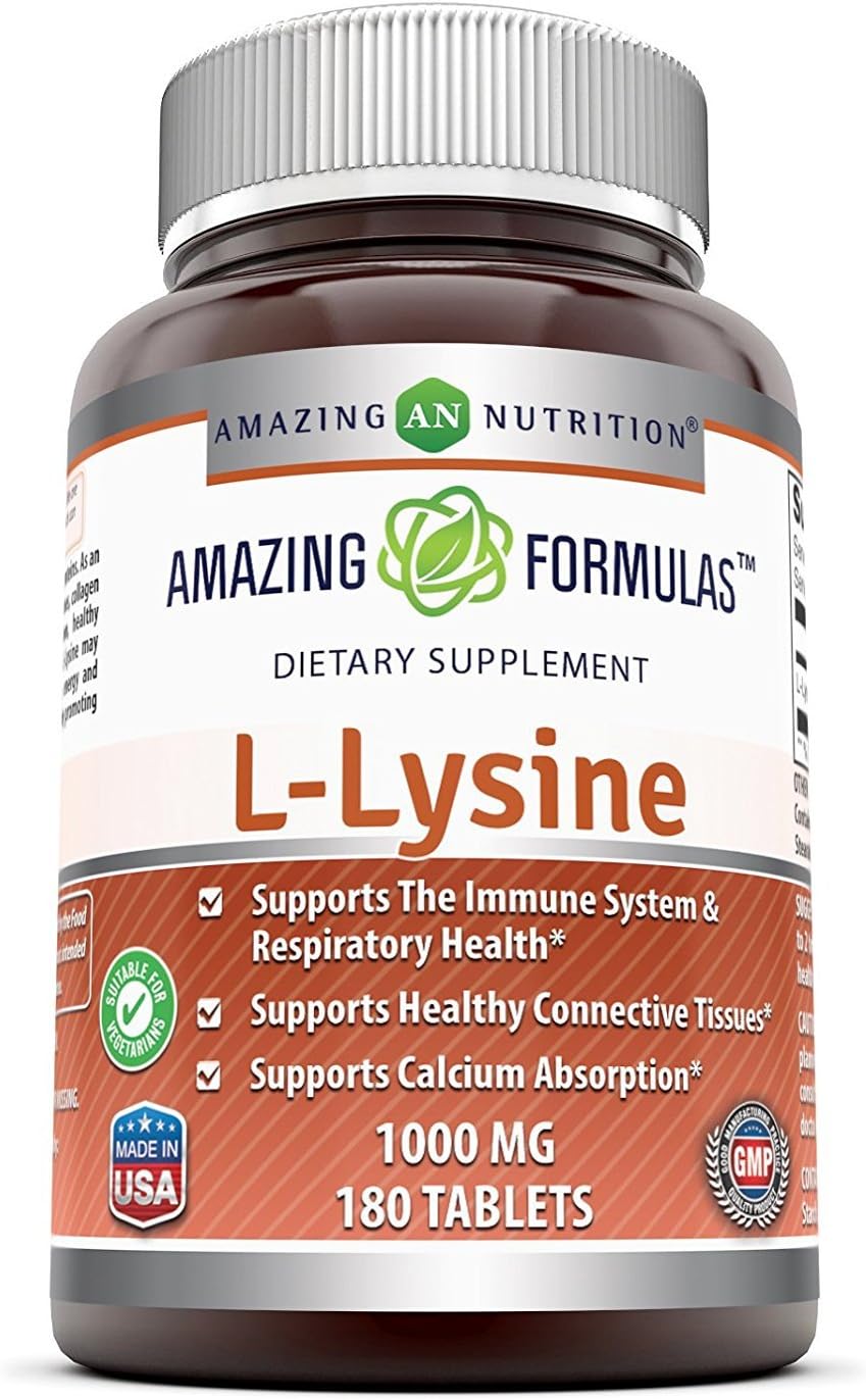 Formulas L-Lysine 1000mg Amino Acid Vitamin Supplement 180 Tablets | Non-GMO | Gluten Free | Made in USA