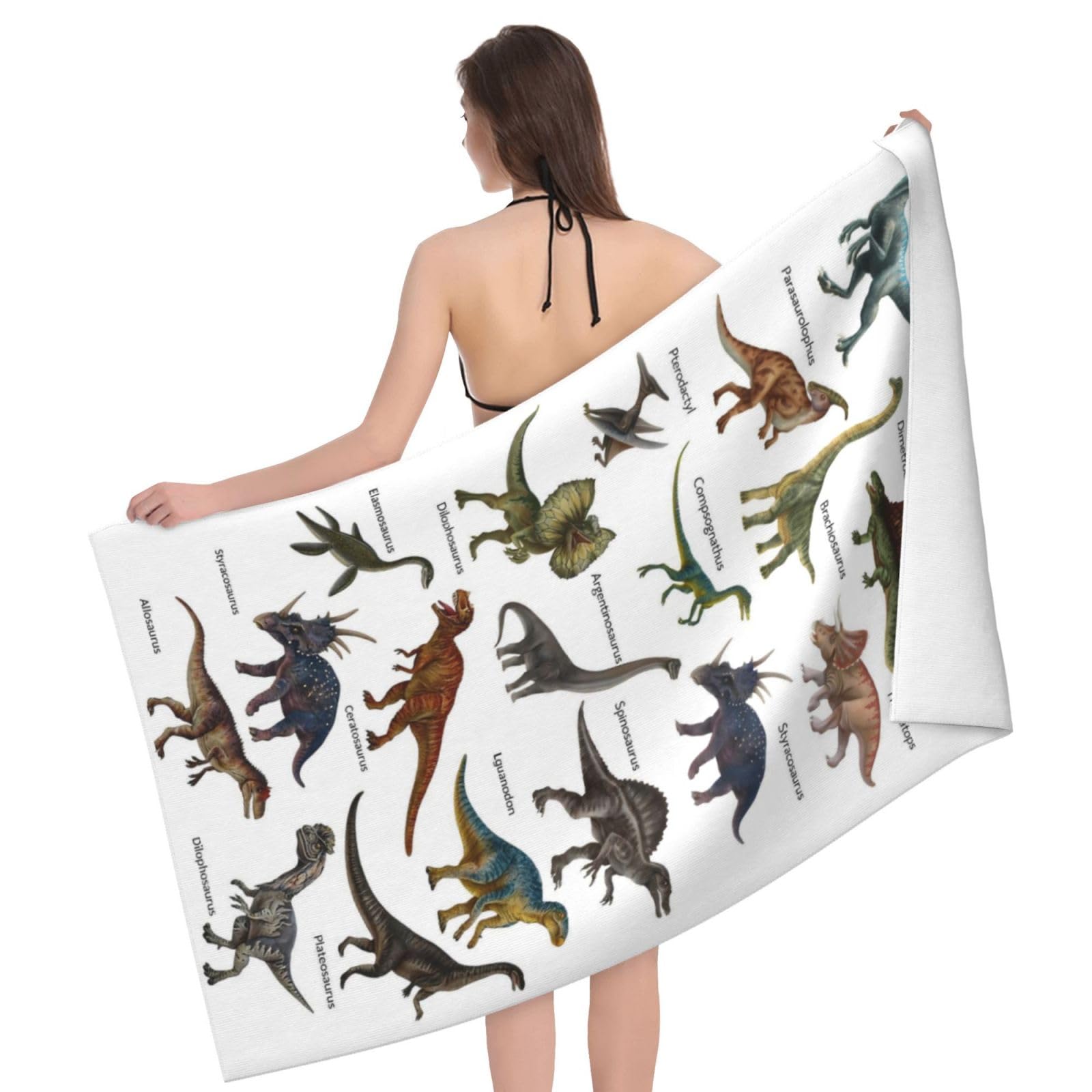 Dinosaur Dino Beach Towel, Dino Pattern Thin Lightweight Bath Towels, Quick Dry Absorbent Microfiber Swim Yoga Pool Beach Accessories, (Stegosaurus, Dimetrodon, Velociraptor) - 30x60 Inch/ 77X153cm