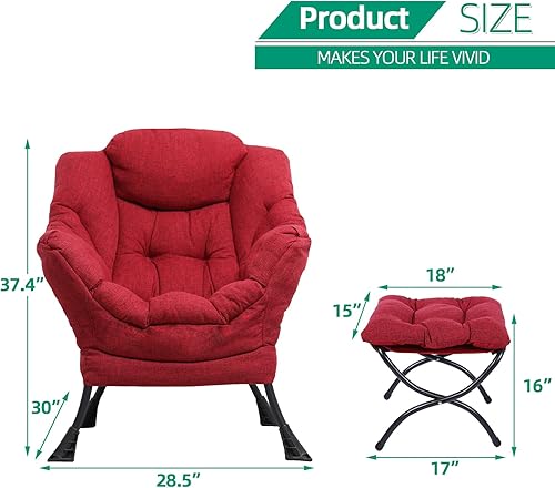 Miniatura 3 de VIVIJASON Silla moderna de tela de algodón con otomana, silla de salón contemporánea con marco de acero, juego de sofá con reposapiés, reposabrazos