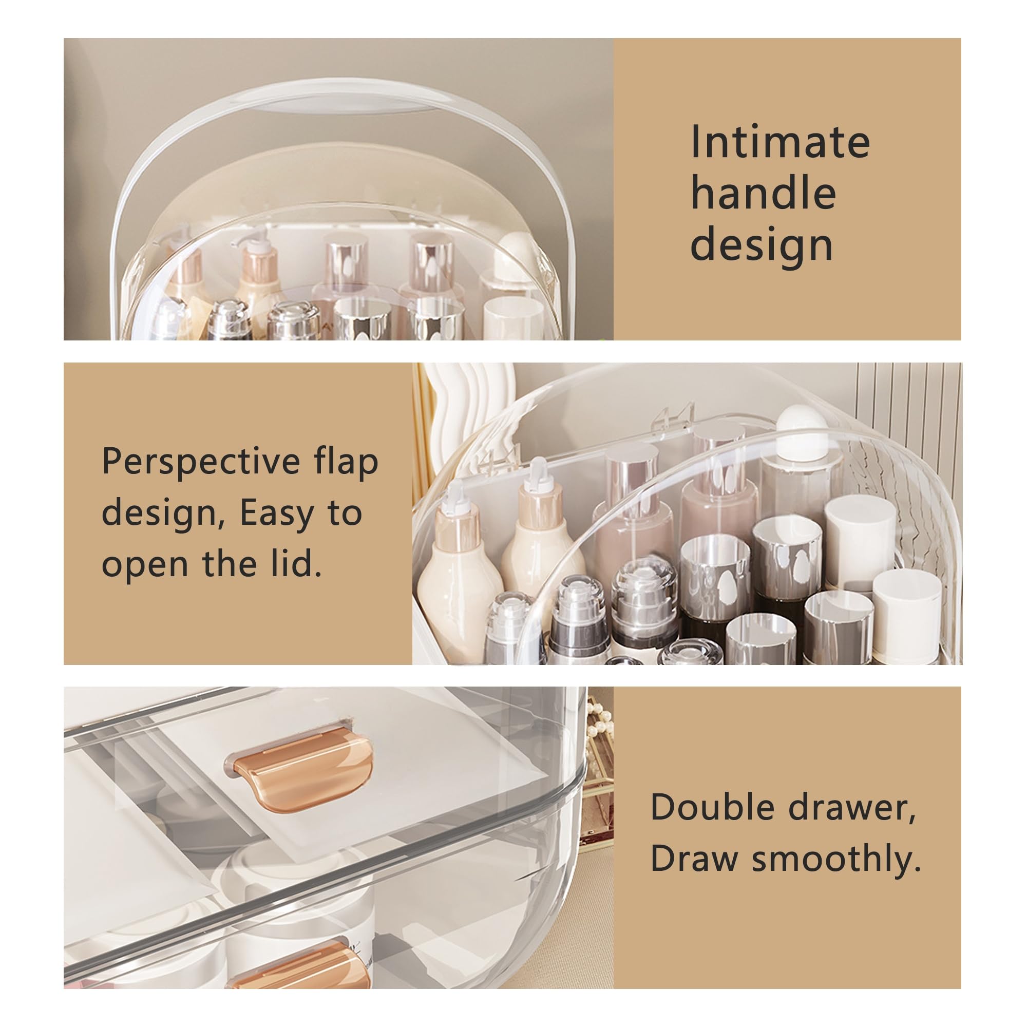 Porta Trucchi Organizer Trucco Elegante Skincare Organizer Bagno con Cassetti Makeup Contenitore Organizzatori Cosmetici con Maniglie per Pennelli Cura Della Pelle Articolo Prodotti Bellezza