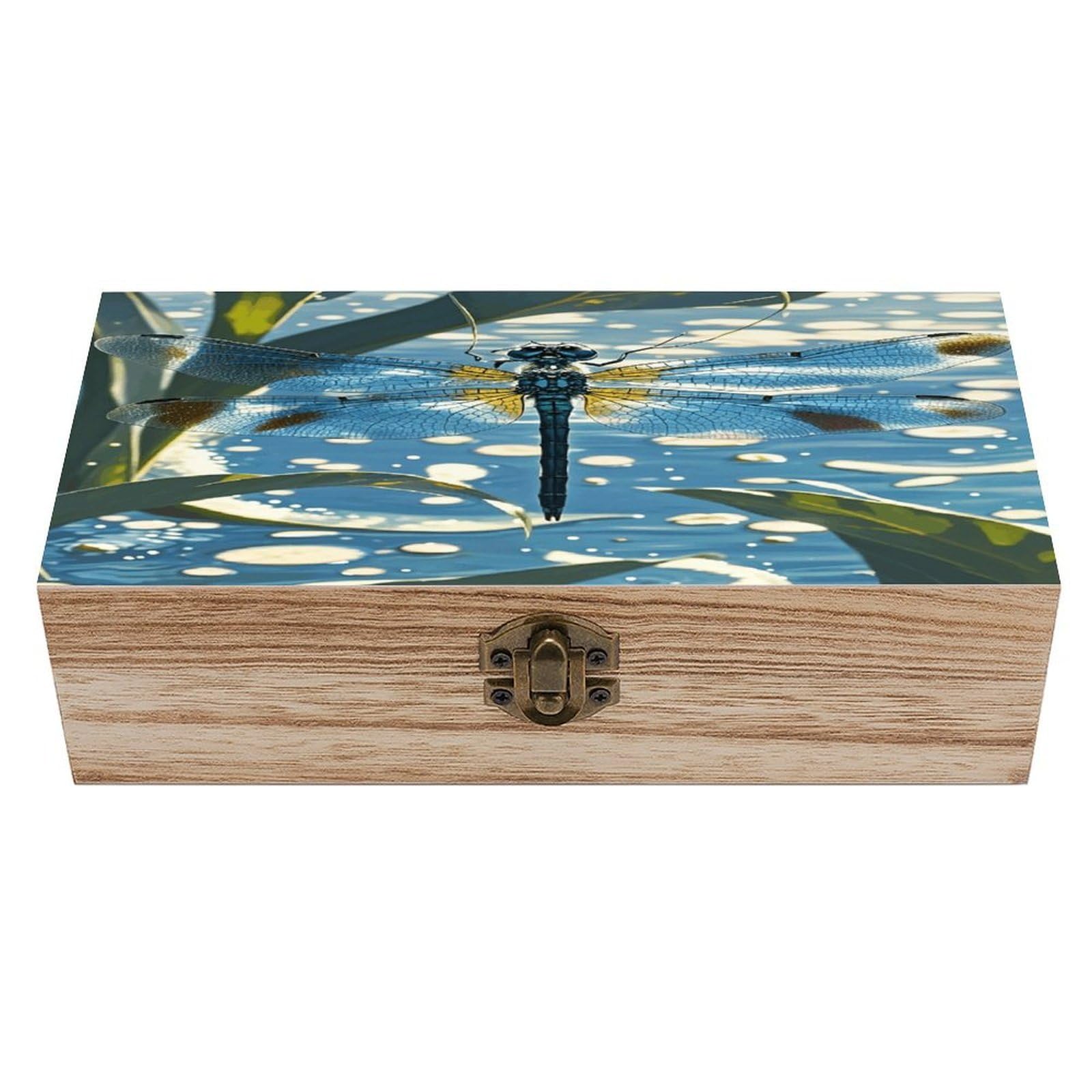 VstaDank Blue Dragonfly Wooden Storage Box Decorative Jewelry Case with Lids Exquisite Wood Box Letters Gifts Acacia Wood Boxes Fashion Wooden Keepsake Boxes for Men Women