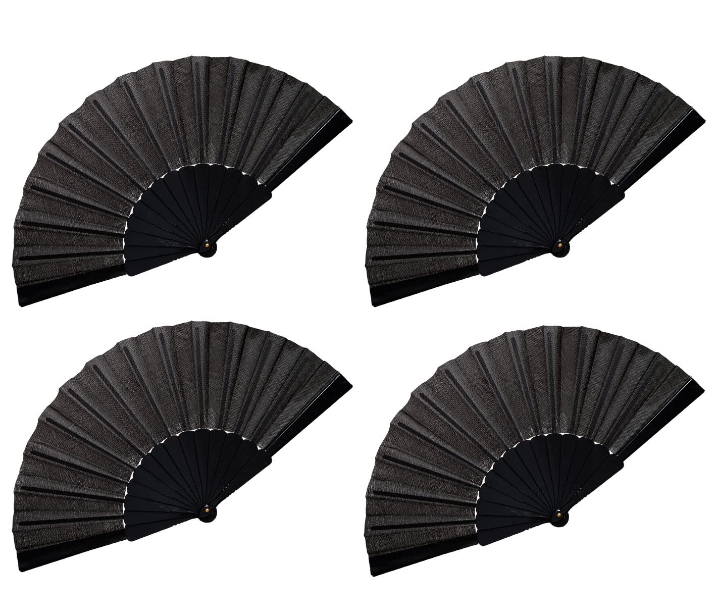 AmajijiHandheld Folding Fan, Stay Cool and Stylish with 4 Pieces Chinese Fan Oriental Cloth Fabric Fans - Perfect for Weddings, Parties, Party, DIY Decoration and Performances (Black)