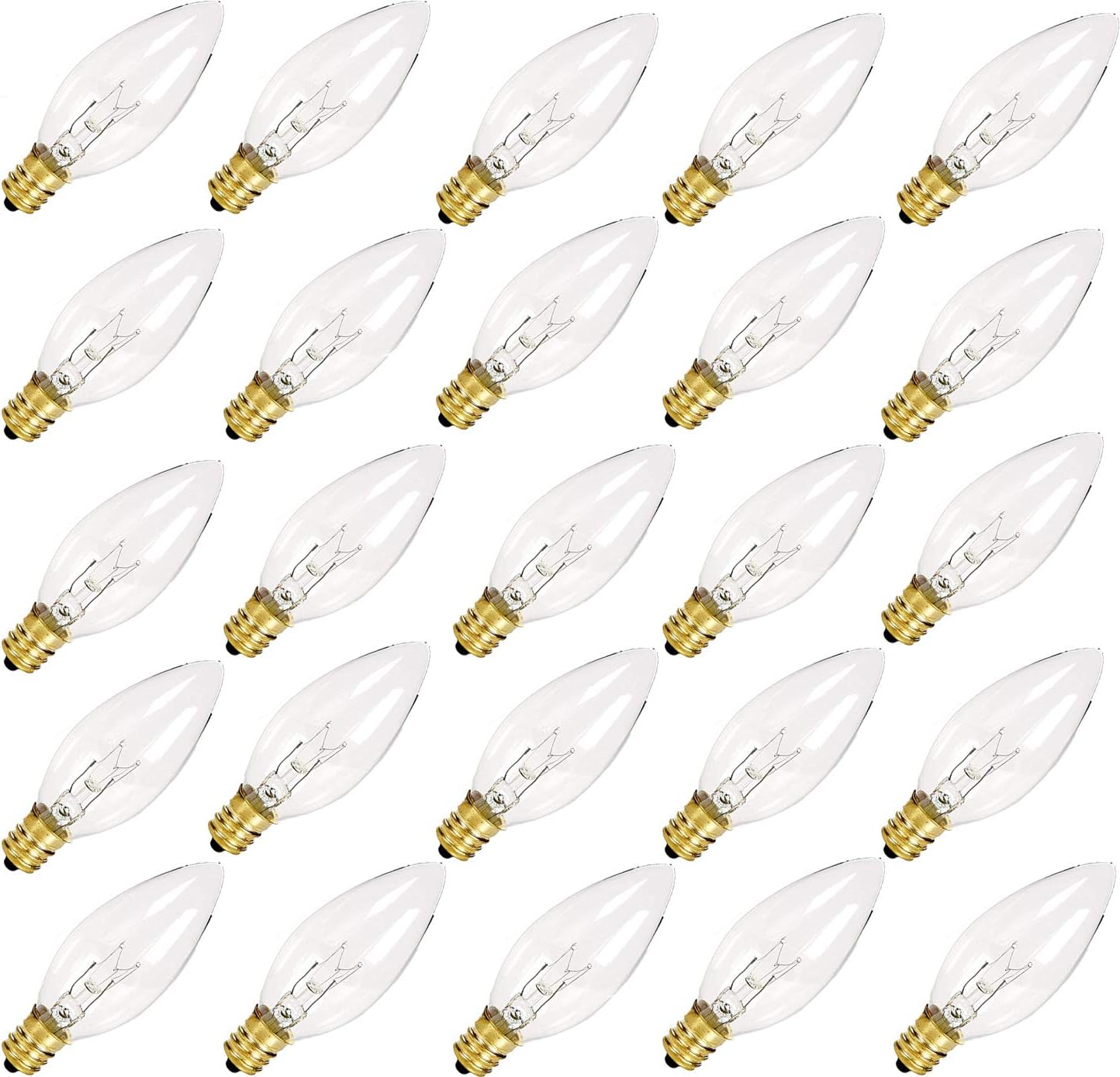 25 Pack Clear Torpedo Tip Candle Light Bulbs, C26 Clear Incandescent Replacement Bulb for Electric Window Candles Lamps, Night light, C7/E12 Candelabra Base Chandelier Light Bulbs, 120V 7 Watts Bulbs