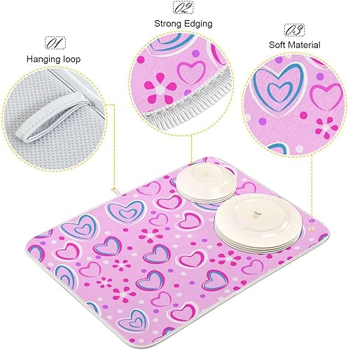 Miniatura 4 de Romantic Pink Blue Hearts Dots Dish Mat Dish Drying Pad For Kitchen Counter Rubber Mat Countertop Tapete Para Cocina 16'' x 18''