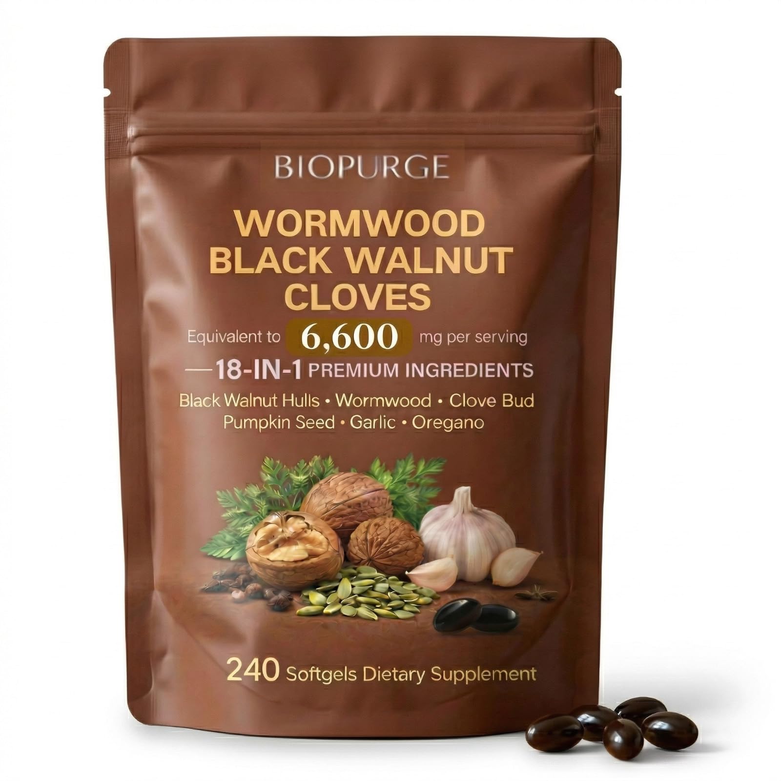 BIOPURGE Wormwood Black Walnut Softgels – 18-in-1 Premium Herbal Complex, with Clove, Garlic, Turmeric, Pumpkin Seed, Oregano, Berberine, Digestive & Gut Balance Support