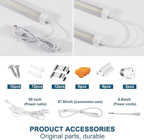 Miniatura 6 de Luces LED para tienda, luz LED de tienda de 4 pies, 50 W, 6500 K, luz blanca diurna, 7000 lúmenes, luces LED de tienda enlazables, cubierta