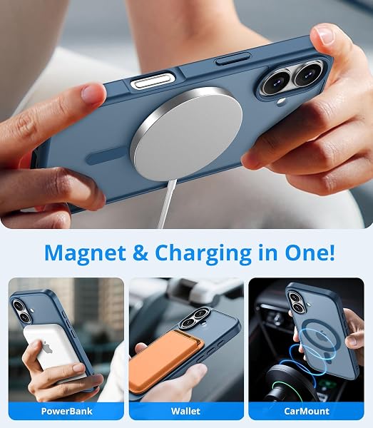 Vansdon Cover Magnetica per iPhone 17 con 1 Pezzi Vetro Temperato, Compatibile con Magsafe, Protezione anticaduta di livello militare, Custodia Traslucida Opaca Sottile Antiurto-Blu Profondo - 3