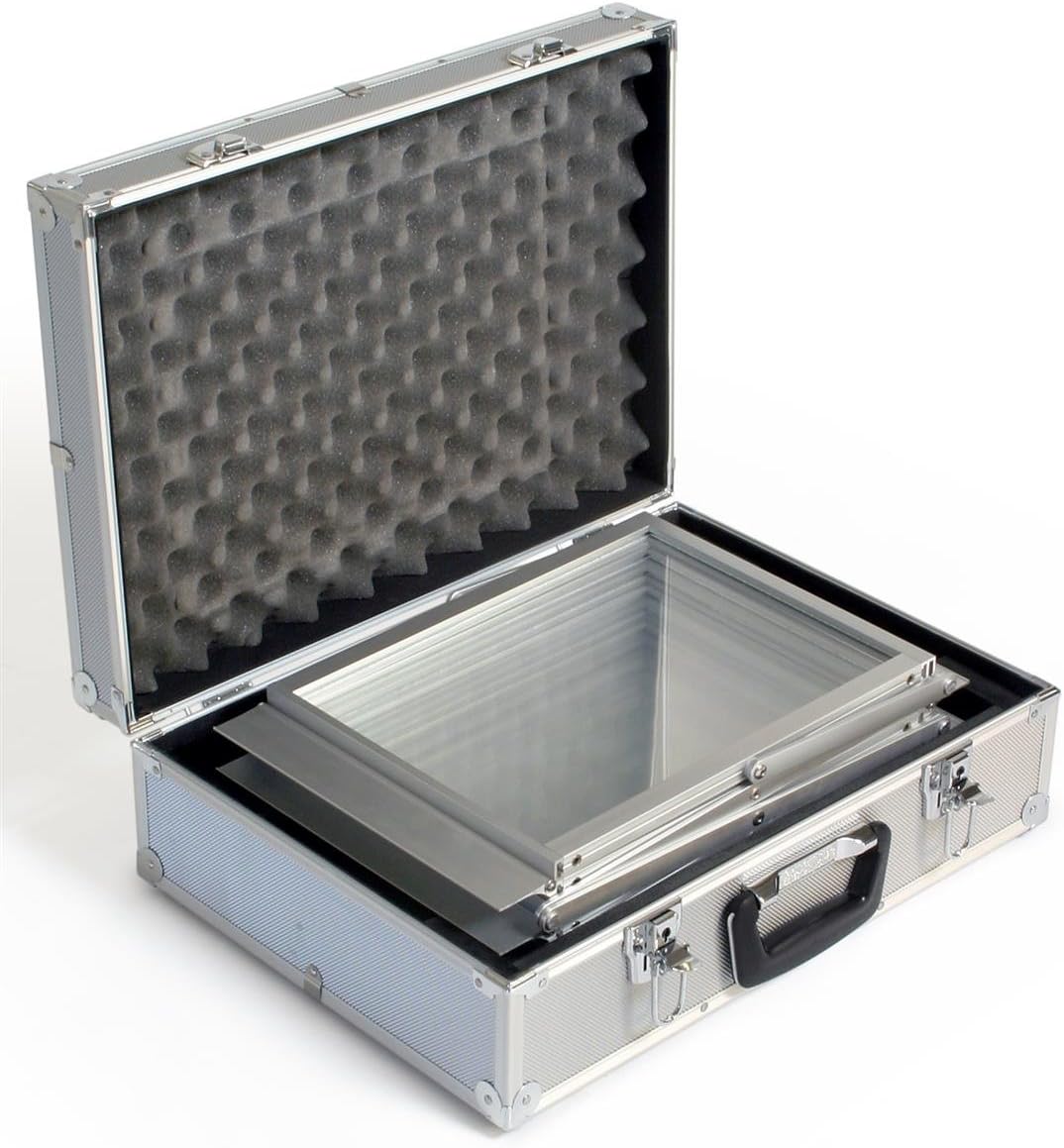 Displays2go Five Pocket Catalog Rack for Floor with Carrying Case, Adjust to 44.5 Inch, 53 Inch, and 58.5 Inch Tall - Silver