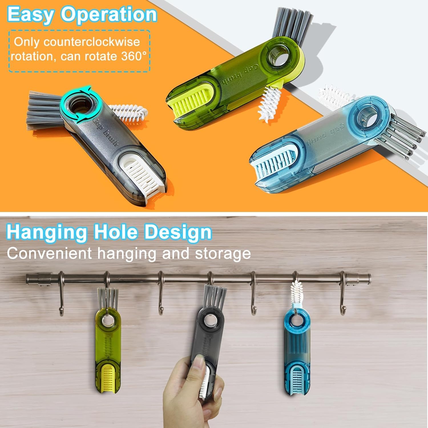 Spefez 2Pcs 3-in-1 Cup Lid Cleaner Brush Set, Multifunctional Mini Cup Bottle Cleaning Brush, Cup Cover Lid Cleaner, Kitchen Washing Tool, Mini Cleaner for Travel and Home(Cap Brush)-Multi Color