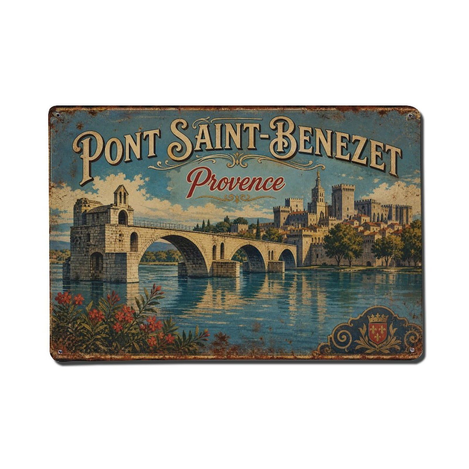 Gead 8X12inch Style Vintage Travel Pont Provence Bridge Metal Tin Sign