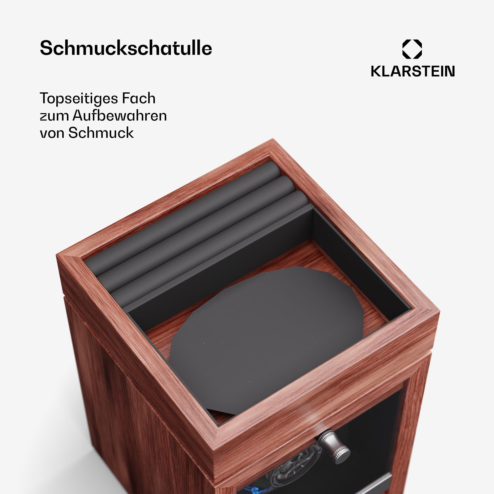 Klarstein Uhrenbeweger für Automatikuhren, Automatik-Uhrenbeweger für 1 Uhr mit Acryl-Tür, Automatischer Blaue LEDs, Watch Winder mit 4 TPD Einstellungen
