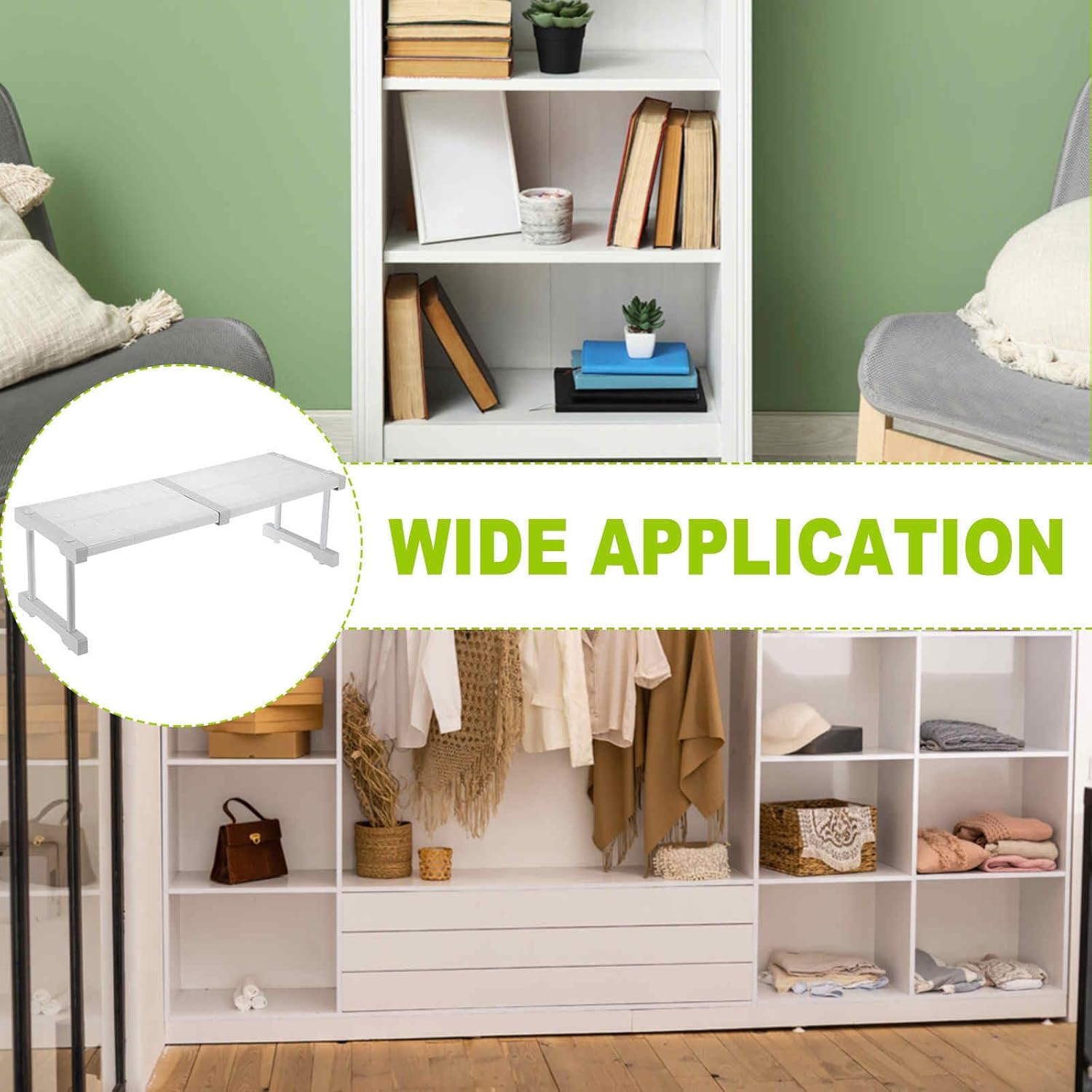 HARFINGTON Expandable Cabinet Tension Shelf 18.5" to 26.77" Adjustable Cabinet Organizer 22" x 9.45" Flower Pattern Table Storage Rack for Wardrobe Cupboard Kitchen Bedroom