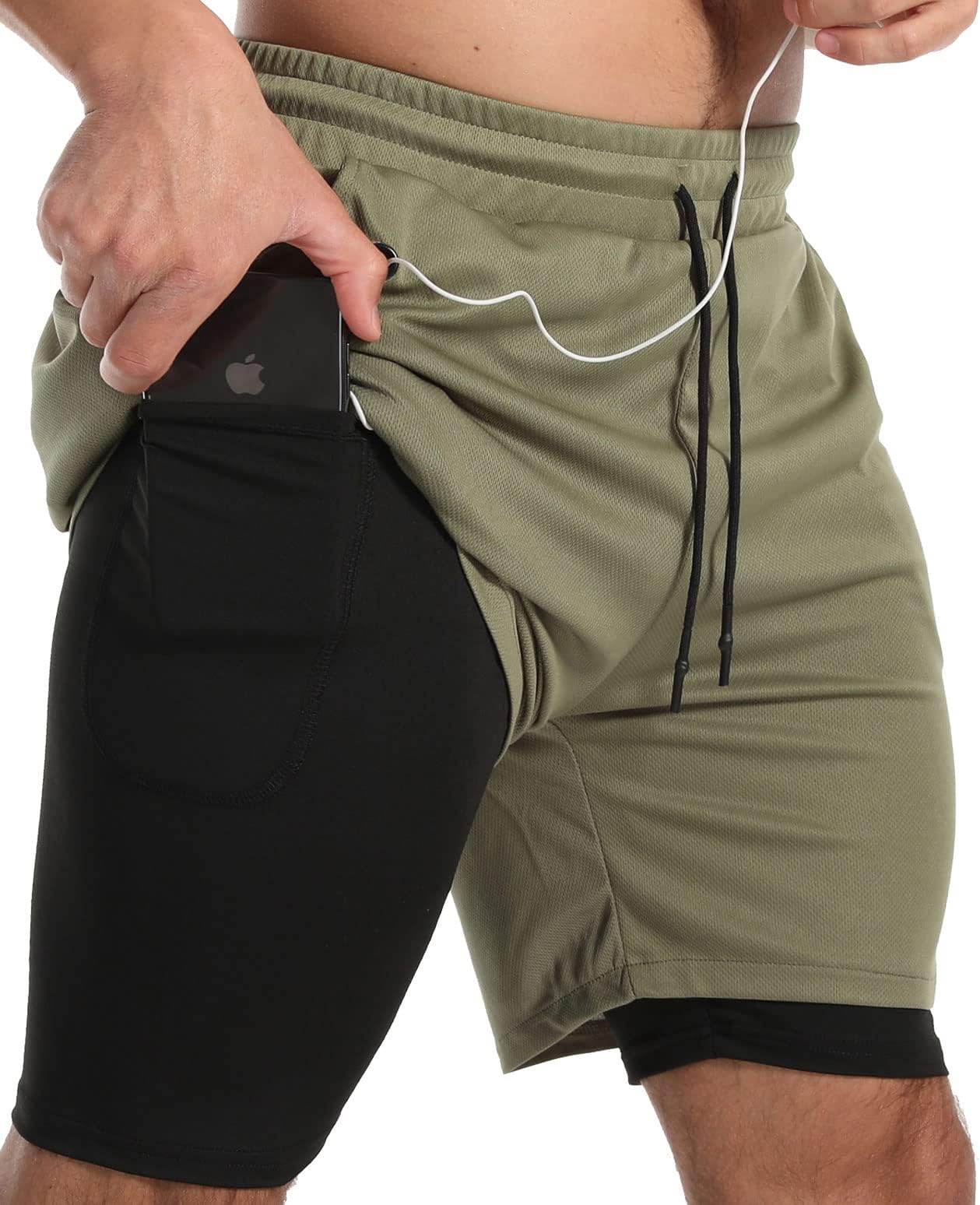 JWJ Men's Running Athletic Workout Sports Mens 2 in 1 Shorts Breathable Gym Short for Men with Pocket