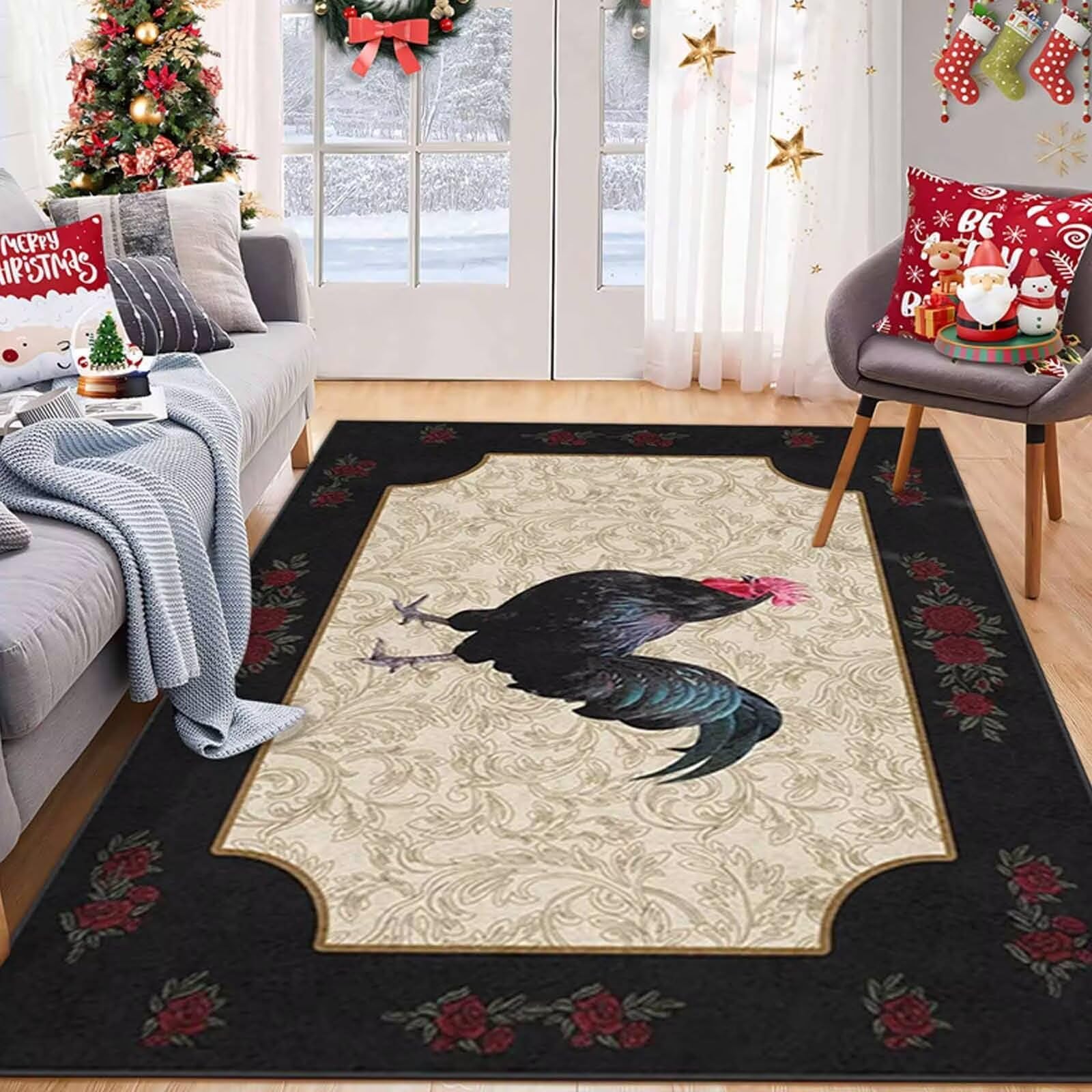 Rooster Rugs Nourison Bijou Rooster Hand Hooked Rug, 8.6' X 11.6'