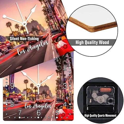 Miniatura 3 de Reloj decorativo de madera de pared de 12 x 12 pulgadas reloj cuadrado con números arábigos funciona con pilas silencioso sin tictac paisaje urbano