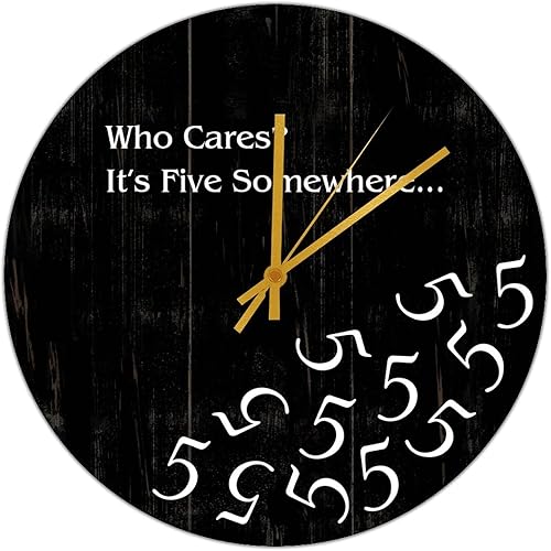 Reloj de pared redondo con texto en inglés Who Cares It's Five Somewhere, reloj de pared para decoración de baño, funciona con pilas, reloj de pared