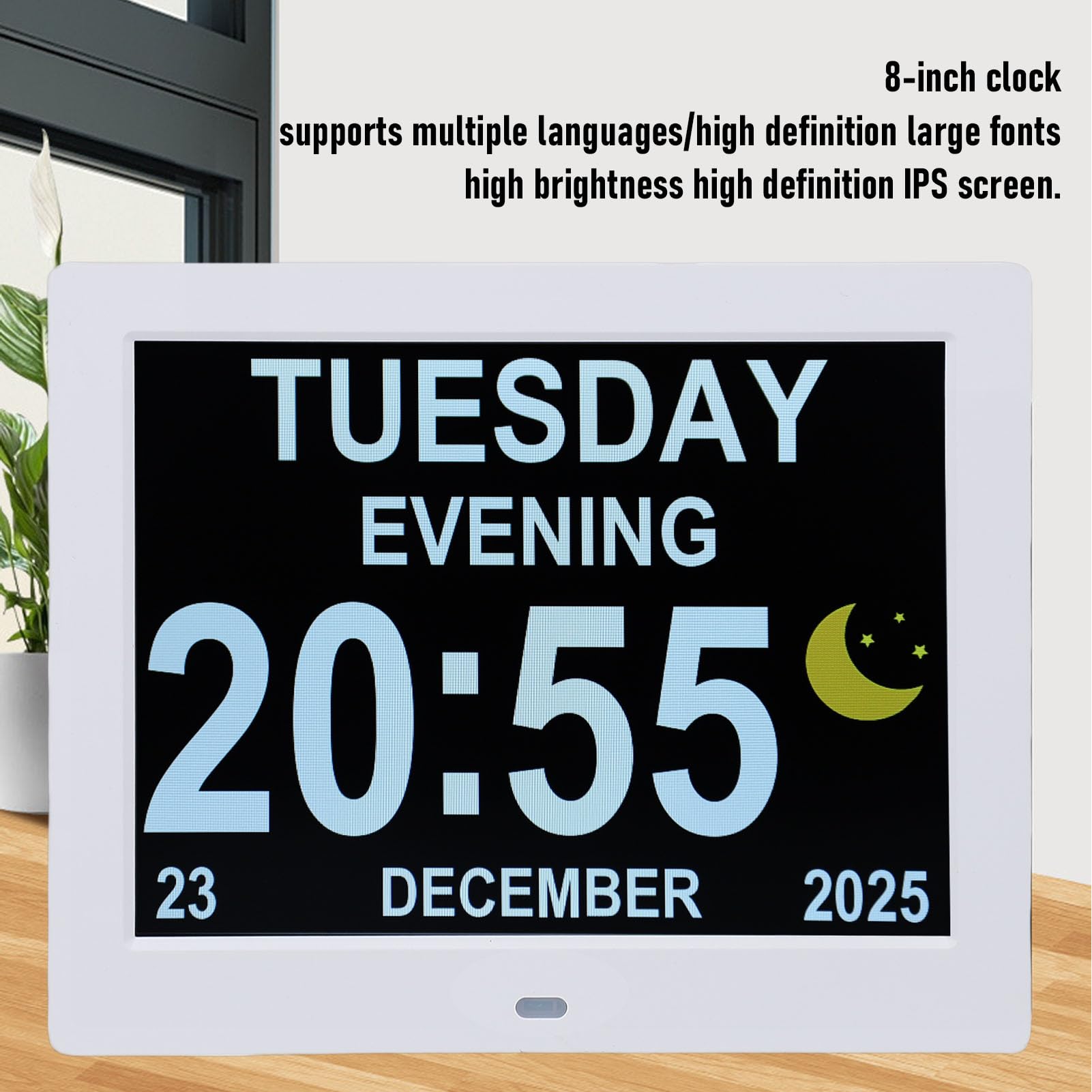 Gugxiom Duży Zegar Cyfrowy o Przekątnej 8 Cali z datą i Dniem dla Osób Starszych, Kalendarzem Cyfrowym Sterowanym Zdalnie, Automatycznym Przyciemnianiem, funkcją AutoDST, dla Osób