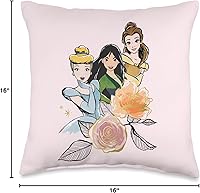 Vista 4 de Disney Princesa Cenicienta Mulan Belle Floral Pink Throw Pillow 16x16, Multicolor