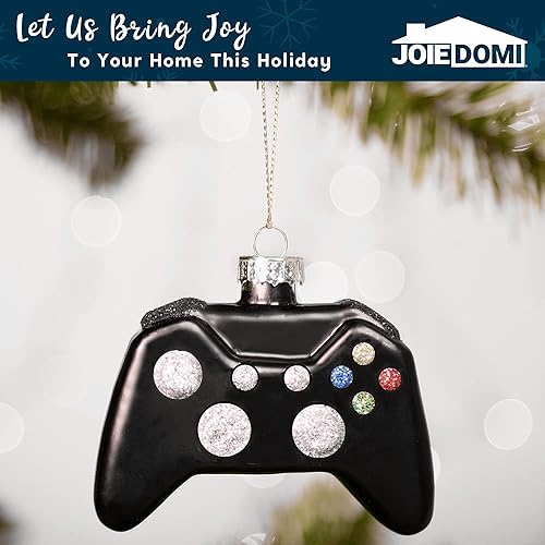 Miniatura 5 de JOYIN Controlador de videojuegos de cristal de Navidad, adorno pequeño, mini juego de 2 piezas en blanco y negro soplado para colgar en el árbol,
