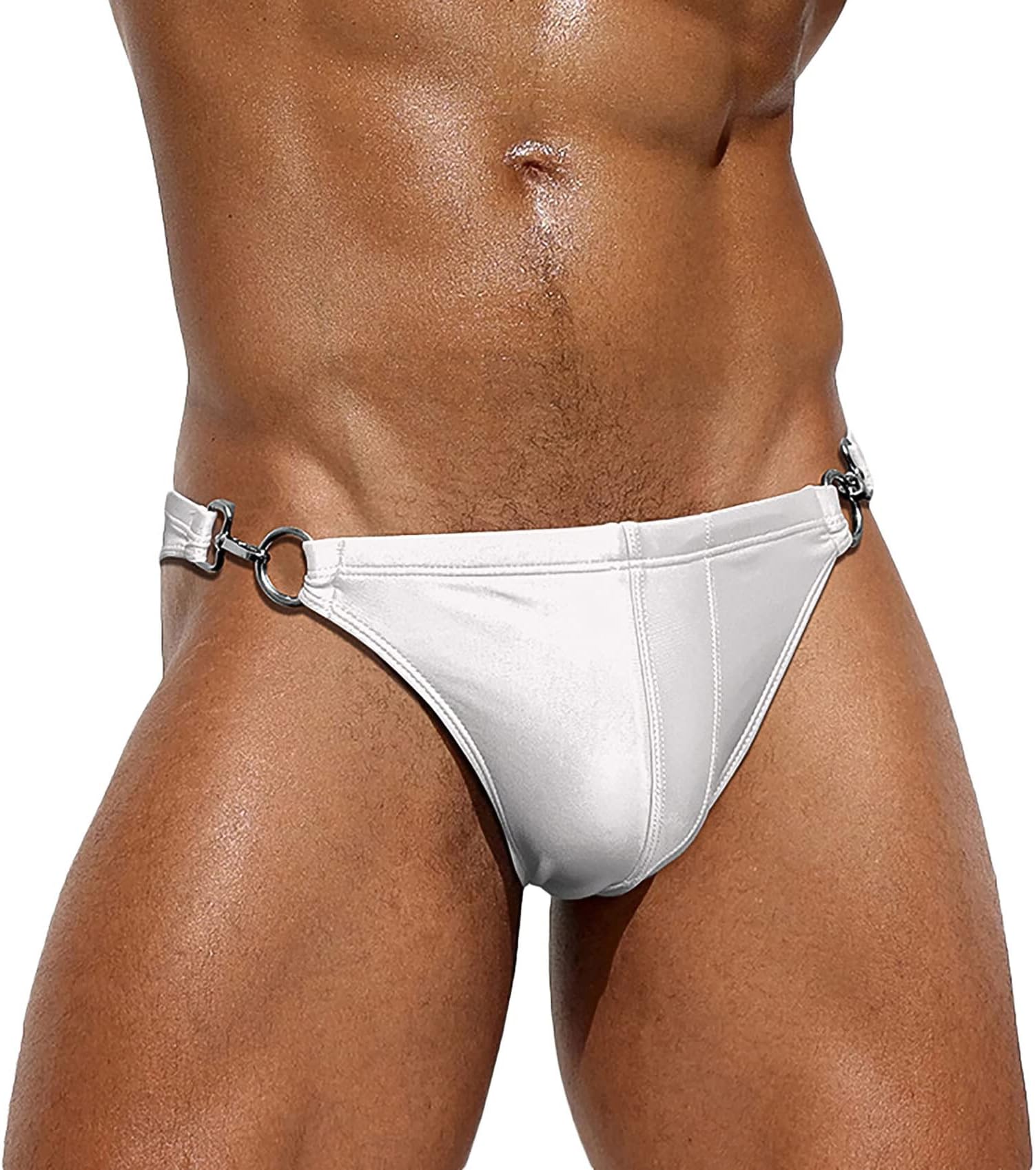 Men's Swim Bikini Briefs with Metal Buckle Half Hip Swimwear Gay Thong Swiming Trunks Quick Dry Swimsuit Lightweight Summer Beach Briefs S-XL