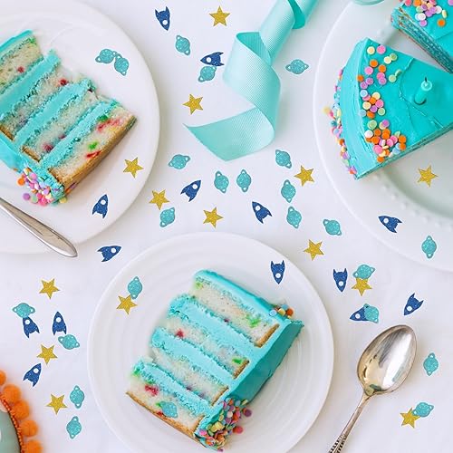 Miniatura 9 de Confeti con purpurina de cumpleaños con temática espacial, confeti de mesa espacial de estrella de cohete, dispersión de papel para baby shower,