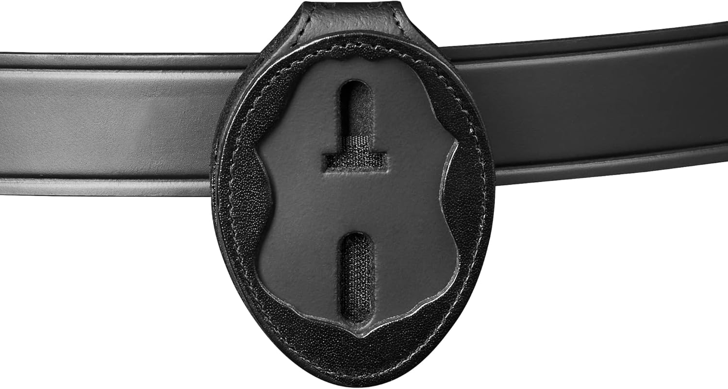 Perfect Fit CBP Badge Holder US Customs Border Control Eagle Shield Badge Clip Black Leather with Neck Chain (Cutout 587)