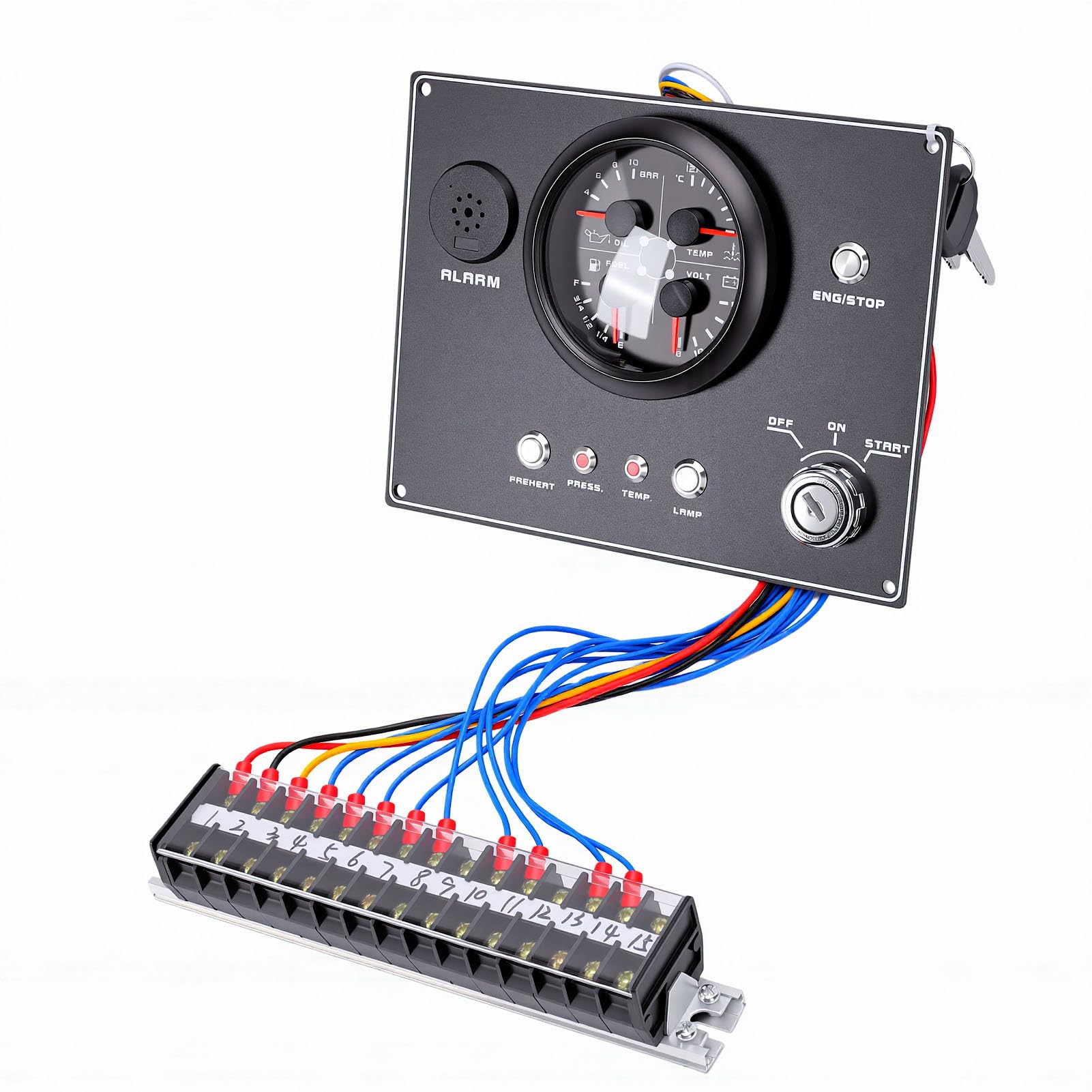 Cocoarm Panel de Instrumentos para Barcos Grupo de Indicadores Marinos de Metal y Plástico 12 V 4 en 1 Presión de Aceite Voltímetro de Temperatura del Agua Pantalla de Nivel de Aceite para Yates RVs
