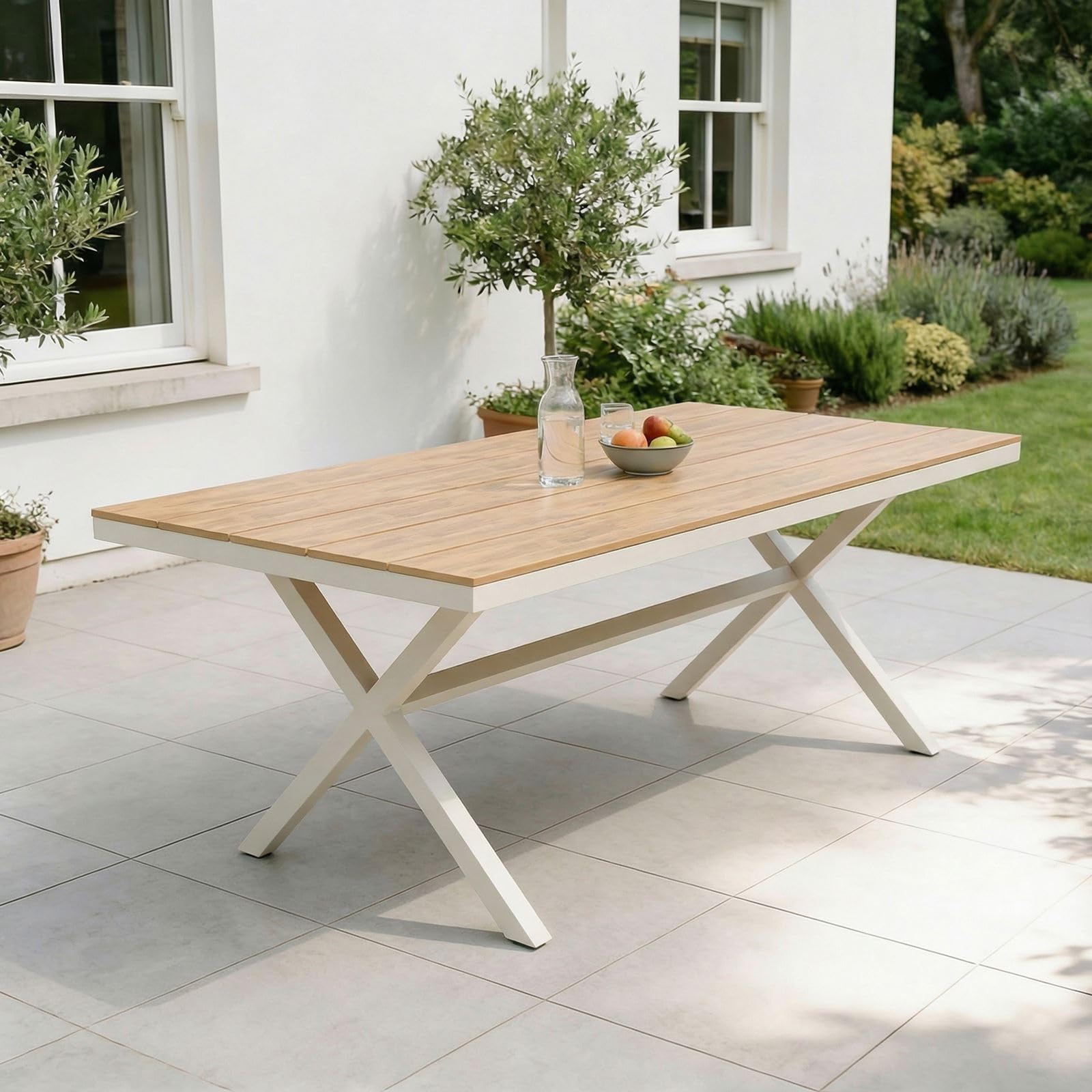 IDIMEX Gartentisch ISOLA 180 x 100 cm, Weiß/Natur – Stabiler Outdoor Tisch mit Tischplatte aus WPC in Holzoptik, pulverbeschichtetes Aluminiumgestell, wetterfest für Garten & Terrasse Garten
