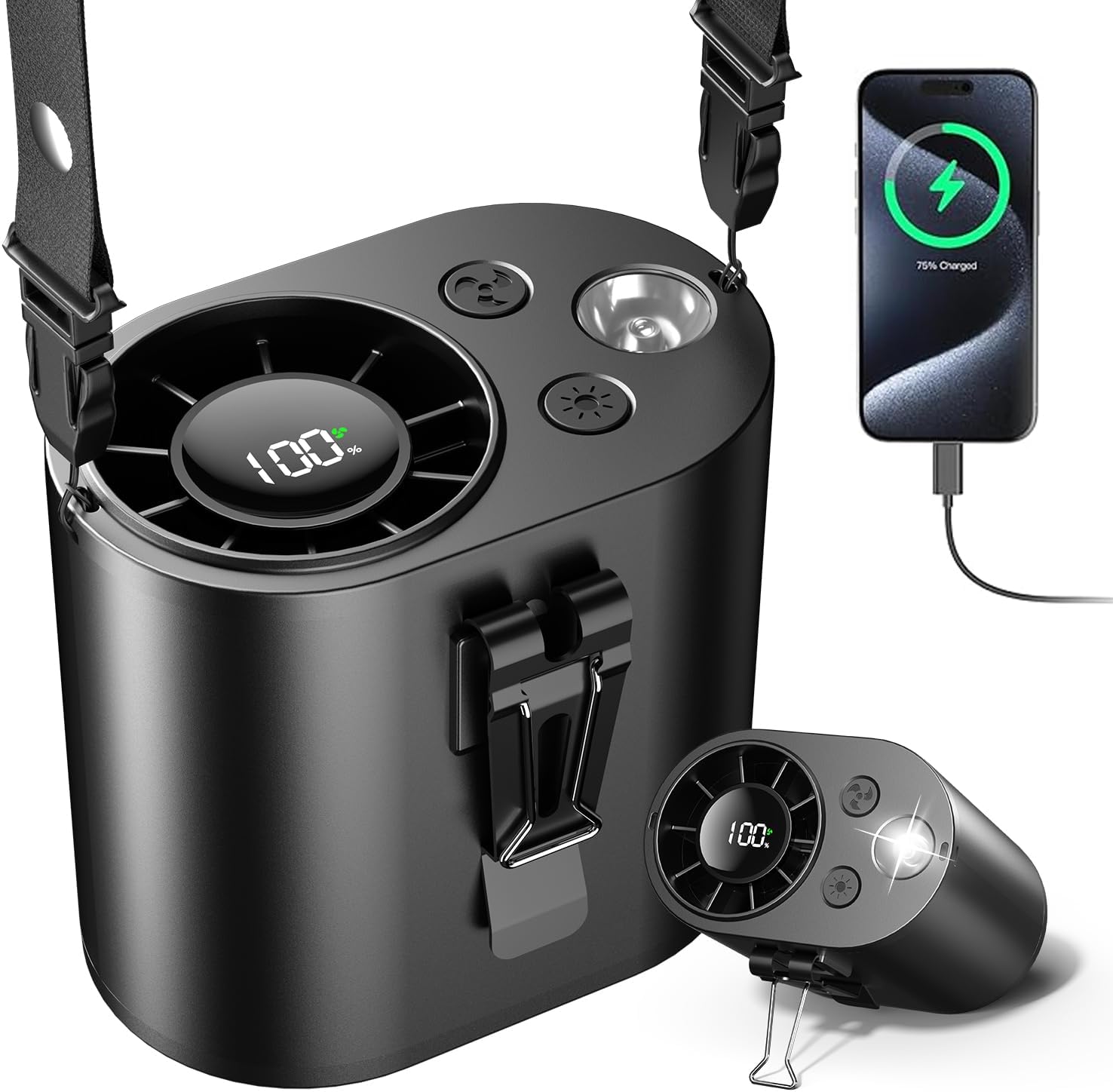 Portable Waist Fan,10 Speeds Personal Fan Clip On Fans for Shirt,10000mAh Rechargeable Neck Fans With LED Display, 3 Lights Mode Wearable Belt Fans for Men Women Gifts Outdoor, Camping, Travel, Beach