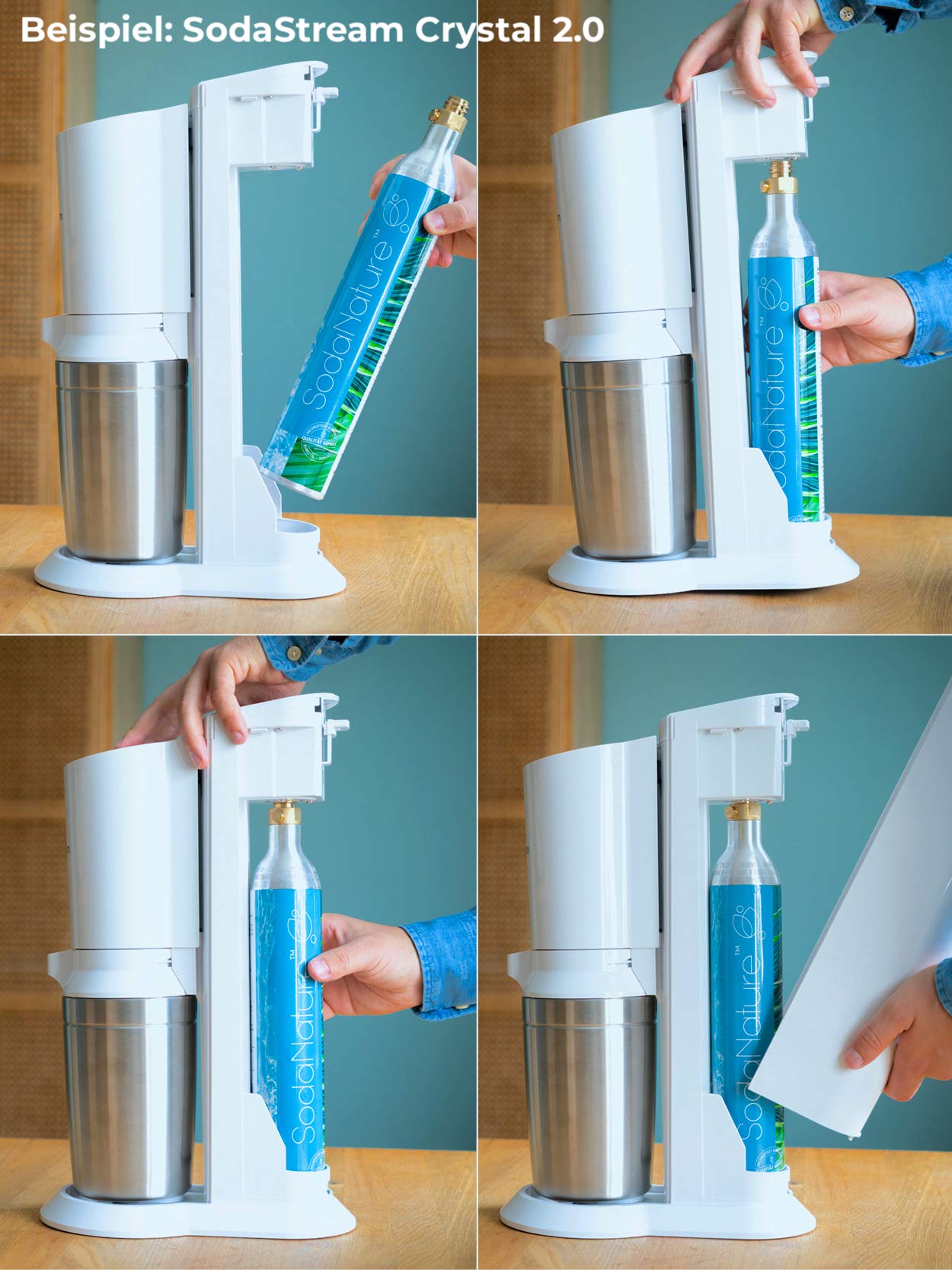 2x Premium 60L CO2 Zylinder für SodaStream (außer QC), Aarke etc. | Neu & Erstbefüllt in Deutschland | Natürliche Kohlensäure für 2x 60L | TÜV bis 2035 [425g]