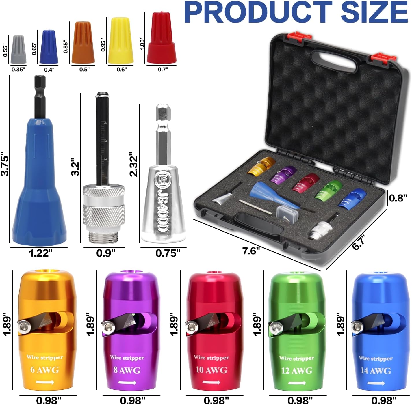 Wire Stripping for Drill, Wire Stripping Tool & Wire Twisting Connector Set, Wire Twister Tool for Drill, 8 in 1 Quickly Drill Wire Stripping Professional Electrician Tools Set（8pcs）