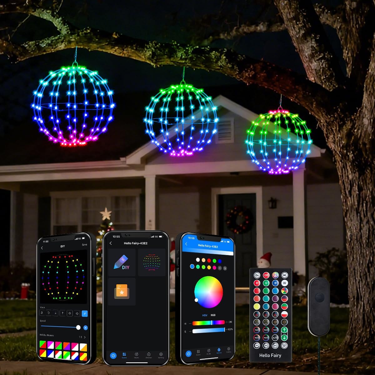 3 Pack Smart LED Christmas Ball Lights, 12 Inch 108 LED Foldable Color Changing Sphere Lights with App & Remote Control, Waterproof Hanging Light Balls Outdoor for Holiday Patio Tree Decor