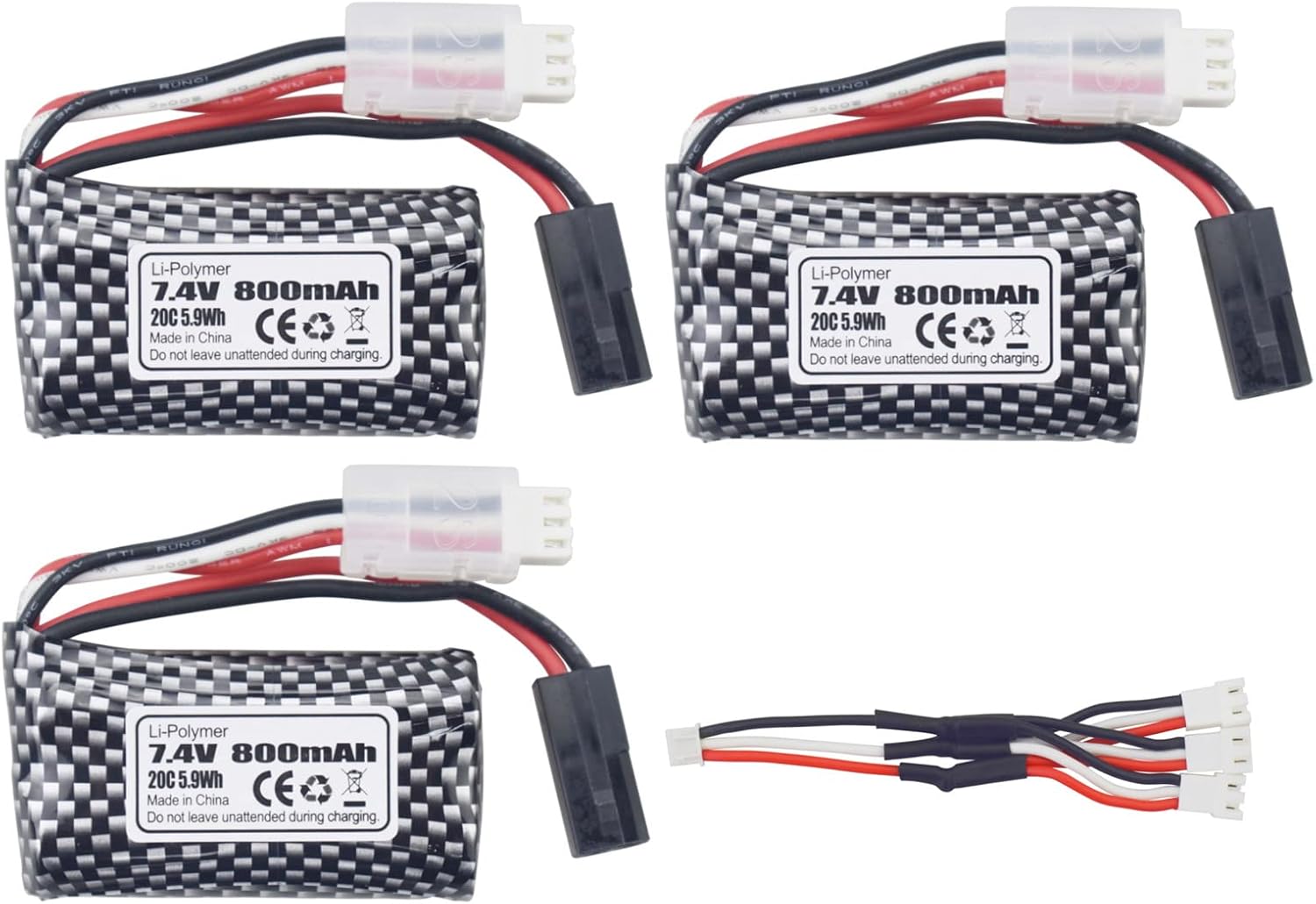 sea jump Accessories 3PCS 7.4V 800mAh 5500-2P Plug Lithium Battery with 1tor3 Charging Cable for 9130 9135 9136 9137 9138 9145 RC Car RC Four-Wheel Drive High-Speed Off-Road Battery