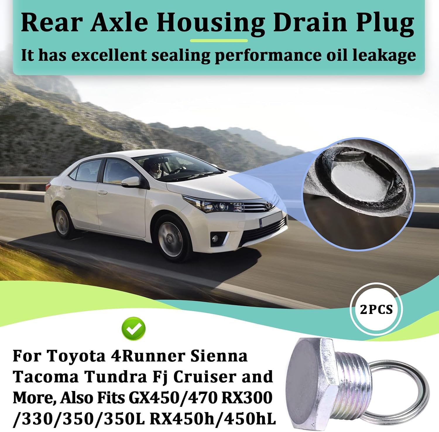 2PCS Rear Axle Housing Differential Drain Plug Compatible with Toyota 4 Runner FJ Cruiser MR2 Matrix Pickup Previa Starlet T100 Tacoma Tundra Van, Fits GX450/470 RX300/330/350/350L RX450h/450hL