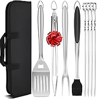 Vista 11 de Juego de 28 accesorios para parrilla de barbacoa de acero inoxidable, regalos para hombres, cumpleaños, día del padre, kit de herramientas