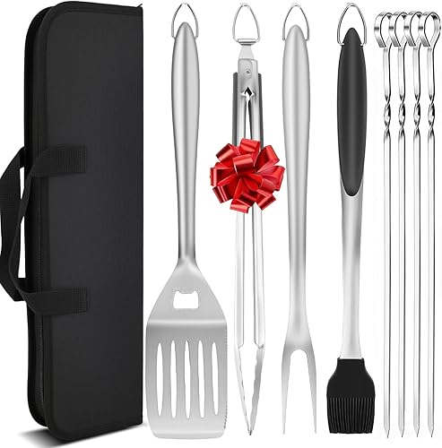 9 piezas de accesorios para parrilla de acero inoxidable resistente, juego de herramientas de barbacoa profesional con bolsa portátil, regalos de
