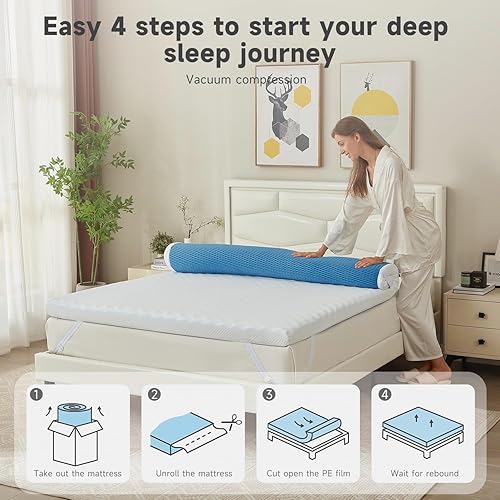 Miniatura 7 de WAVV Cubrecolchón de espuma viscoelástica de gel de 3 pulgadas, tamaño Queen, funda de colchón de caja de huevos, almohadilla de enfriamiento, con