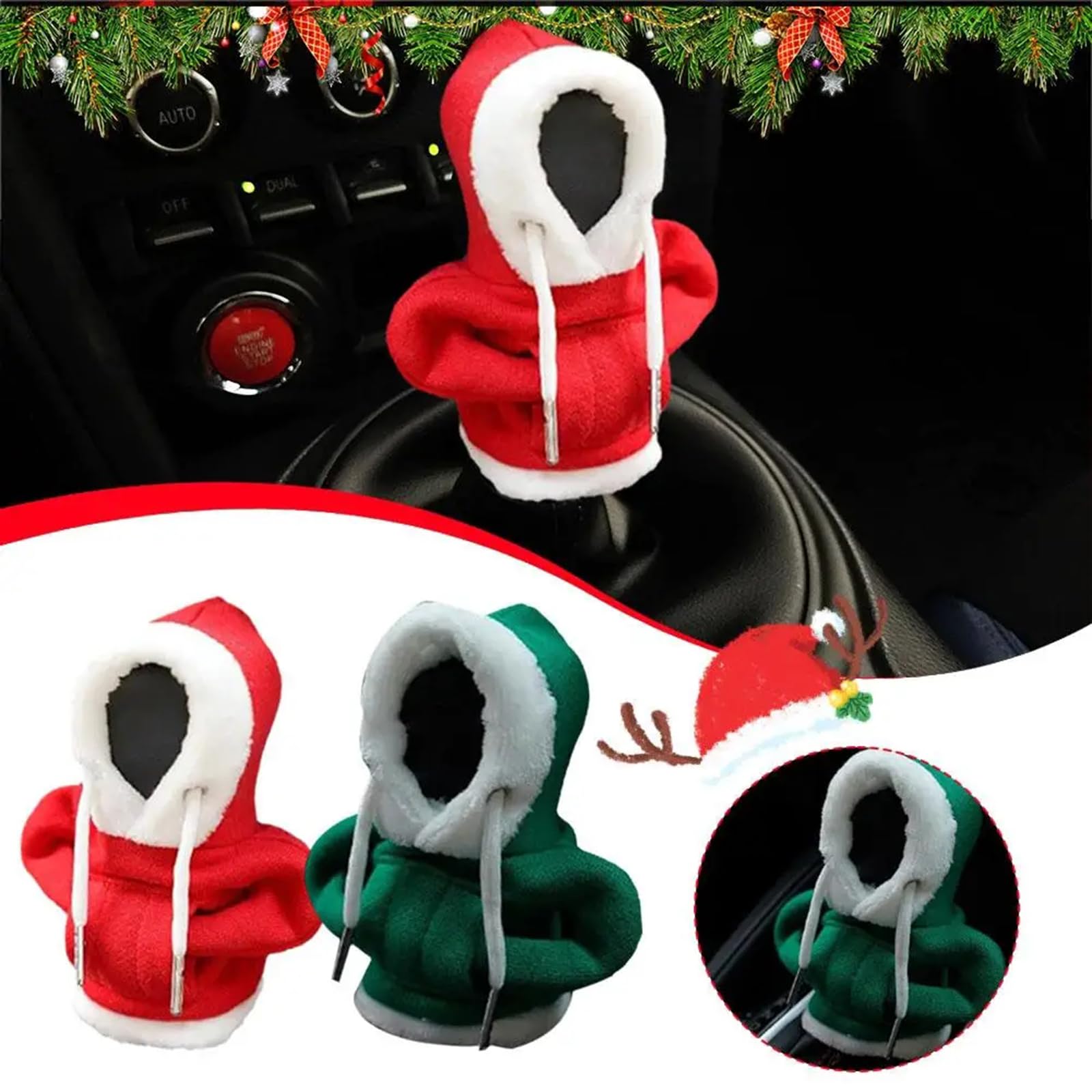 LAGNY Gałka zmiany biegów bluza z kapturem Shifter do Hyundai Grand Santa Fe/Santa Fe/Sonata/Tucson, osłona dźwigni zmiany biegów, dekoracja bożonarodzeniowa, 2 szt