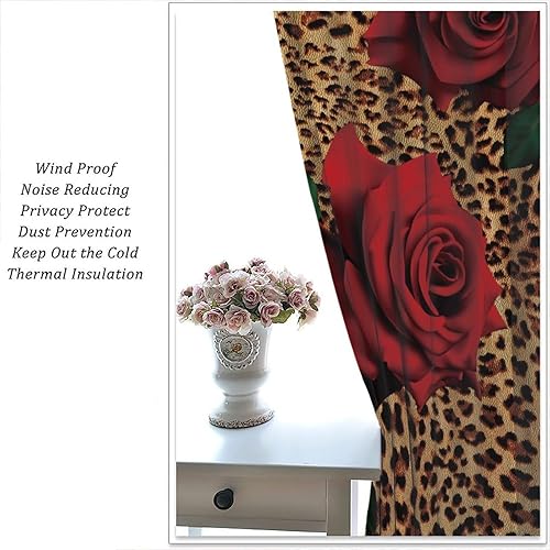 Miniatura 5 de Cortinas opacas de flores de leopardo y rosas rojas, estampado floral de animales salvajes, patrón de piel, cortina opaca con bolsillo para barra,