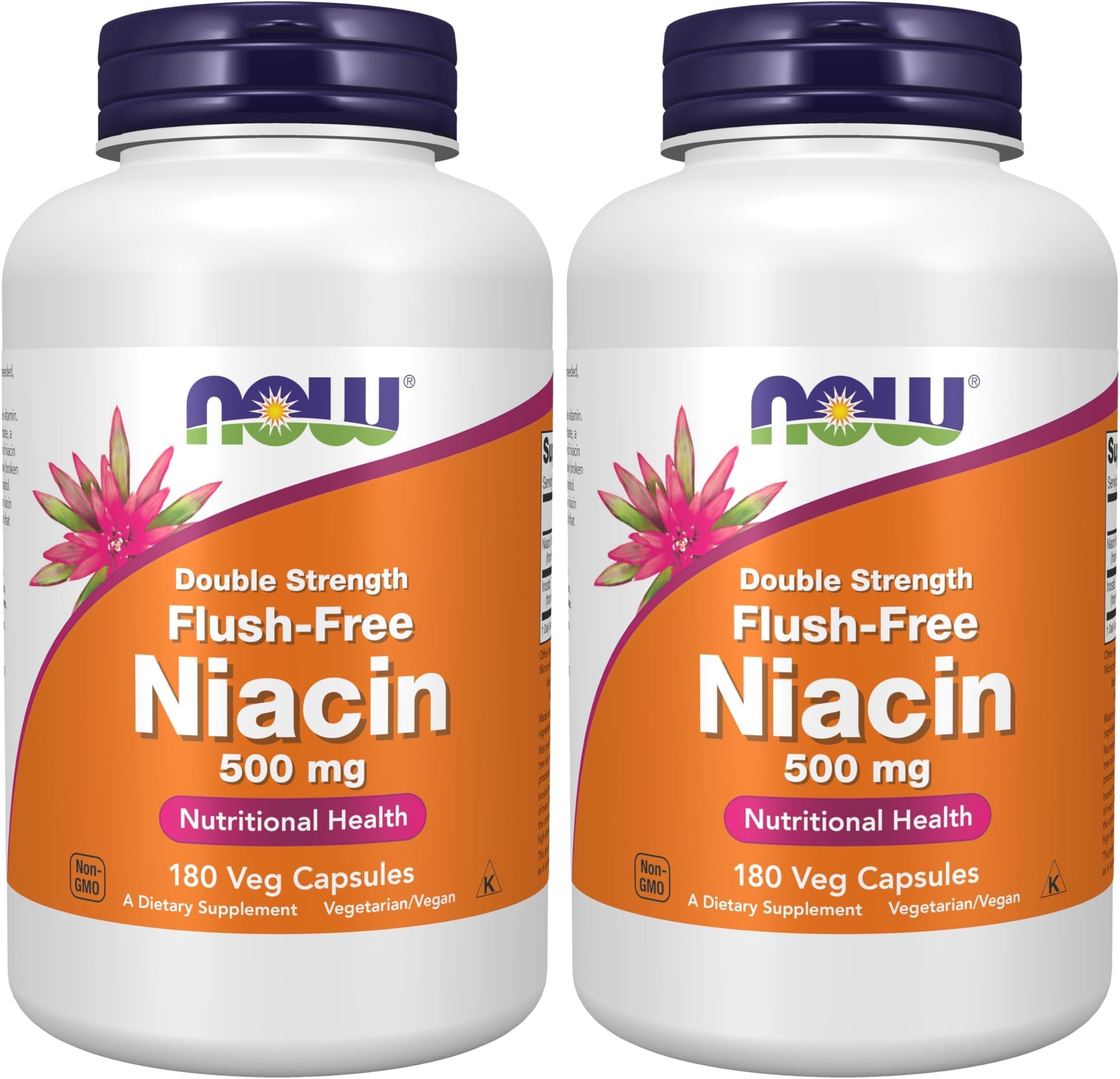 NOW Foods Supplements,Niacin (Vitamin B-3) 500 mg,Flush-Free,Double Strength,Nutritional Health,180 Veg Capsules,(Pack of 2) 180 Count (Pack of 2)