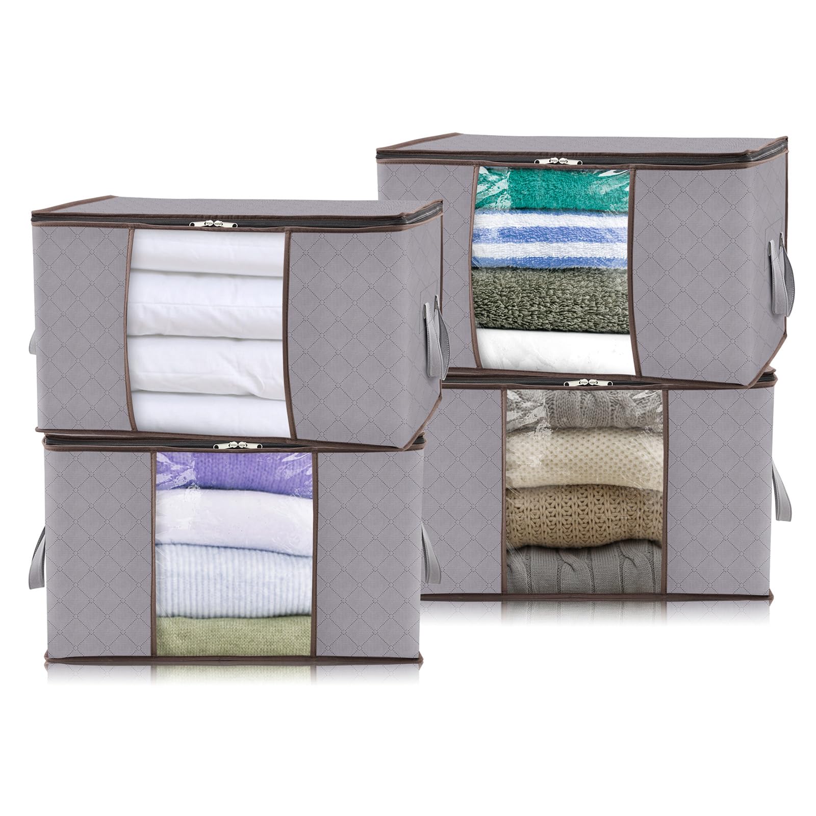 Lifewit 4 Piezas 120L Cajas Almacenaje de Gran Capacidad, Cajas Mudanza Plegable, Bolsas para Guardar Ropa, Bolsas Almacenaje Ropa, Organizador Armario Para Ropa, Mantas, Edredones, Gris Claro