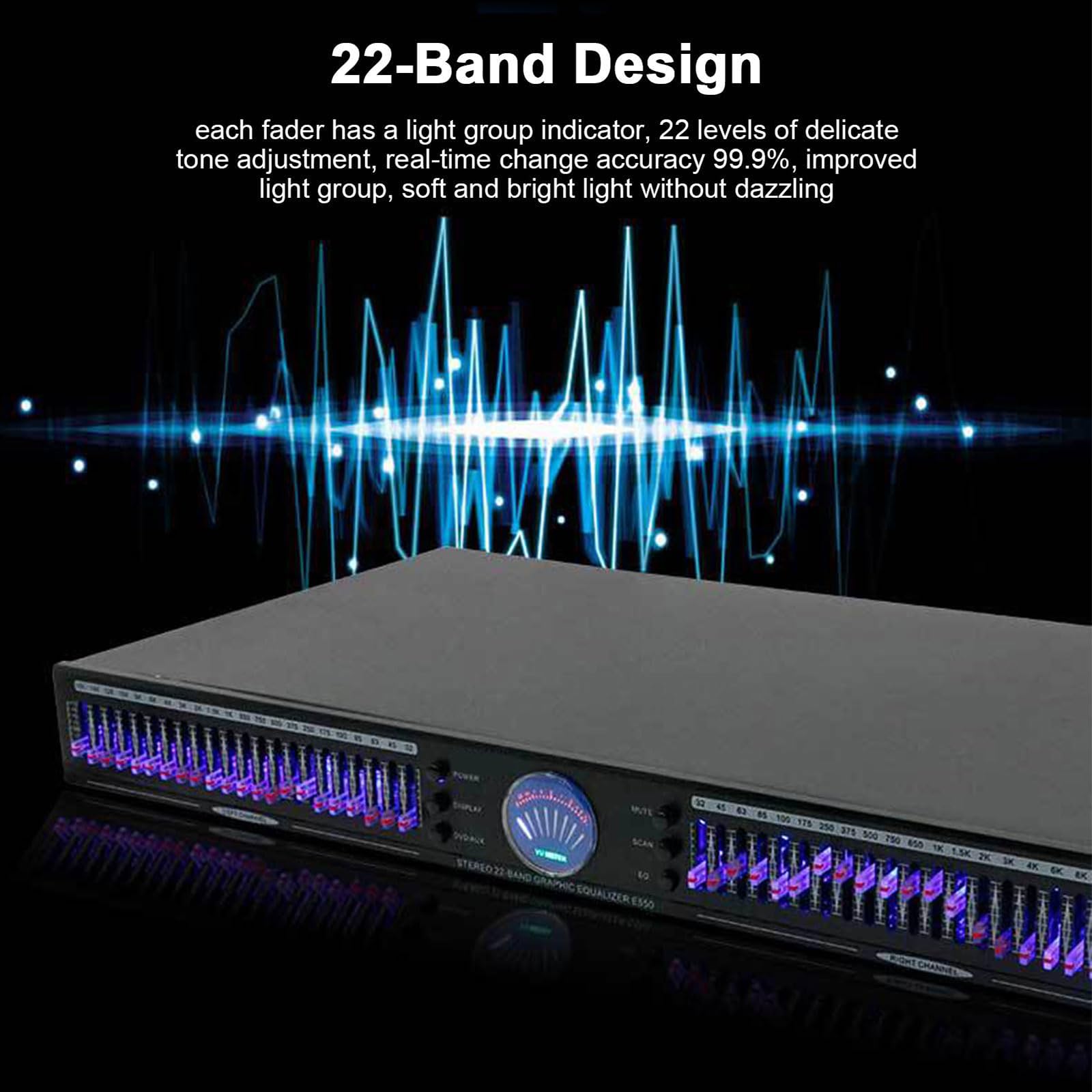 22-pasmowy korektor audio, korektor graficzny stereo, z 10 zaprogramowanymi efektami i redukcją szumów, do strojenia domu Hifi