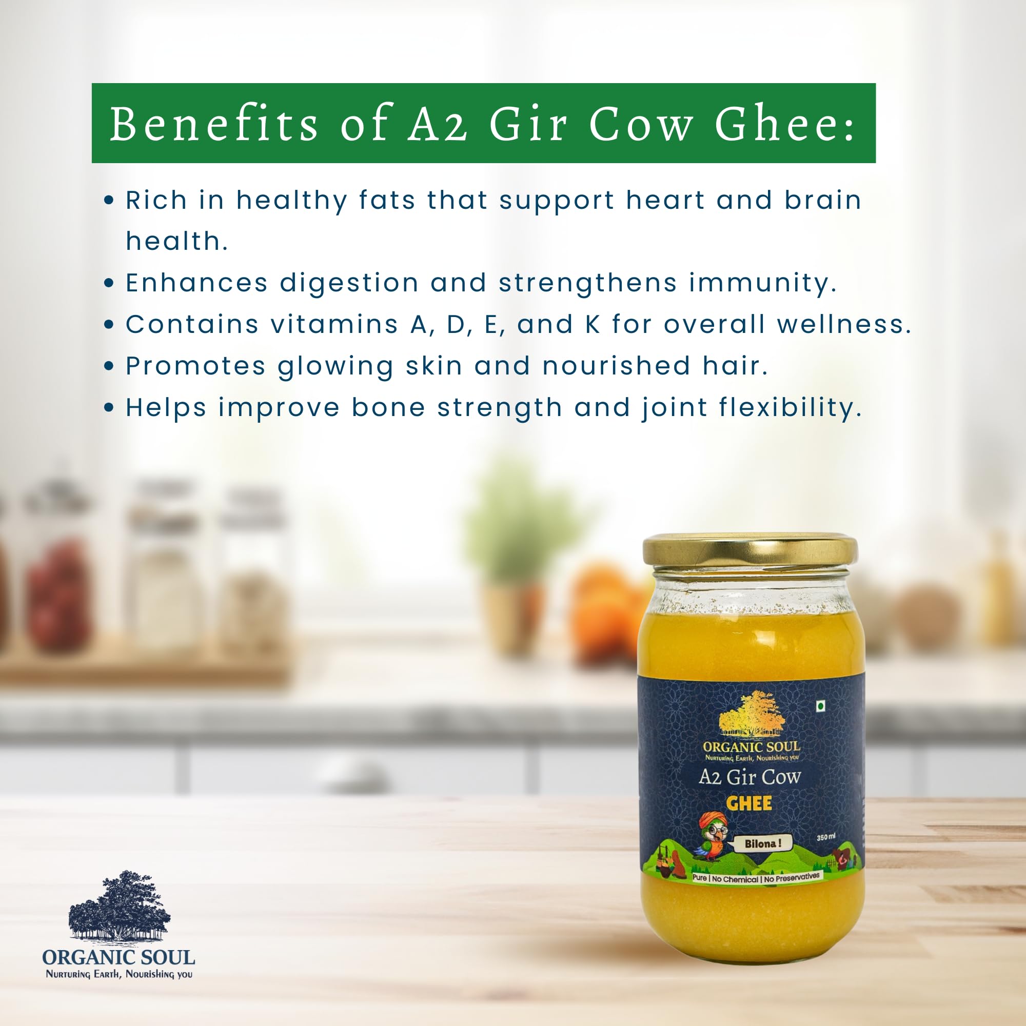 Organic A2 Gir Cow Ghee 350ml | Pure Ghee | Grass-Fed Desi Gir Cow Ghee | Curd Churned (Bilona) | Traditional Indian Ghee