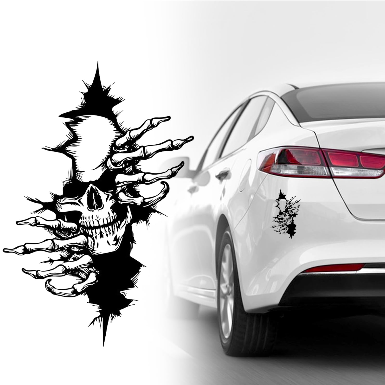 Horror Skull Car Sticker, 2 Pcs Large Skull Car Decal Stickers 32 * 22CM Horror Car Stickers 3D Car Body Skull Decal Sticker Halloween Self-Adhesive Car Decoration Stickers