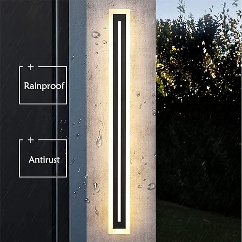 Miniatura 7 de Lámparas LED modernas de pared de tira larga para exteriores de 24 pulgadas16 W, elegante acrílico blanco esmerilado, cuerpo de aluminio negro IP65,