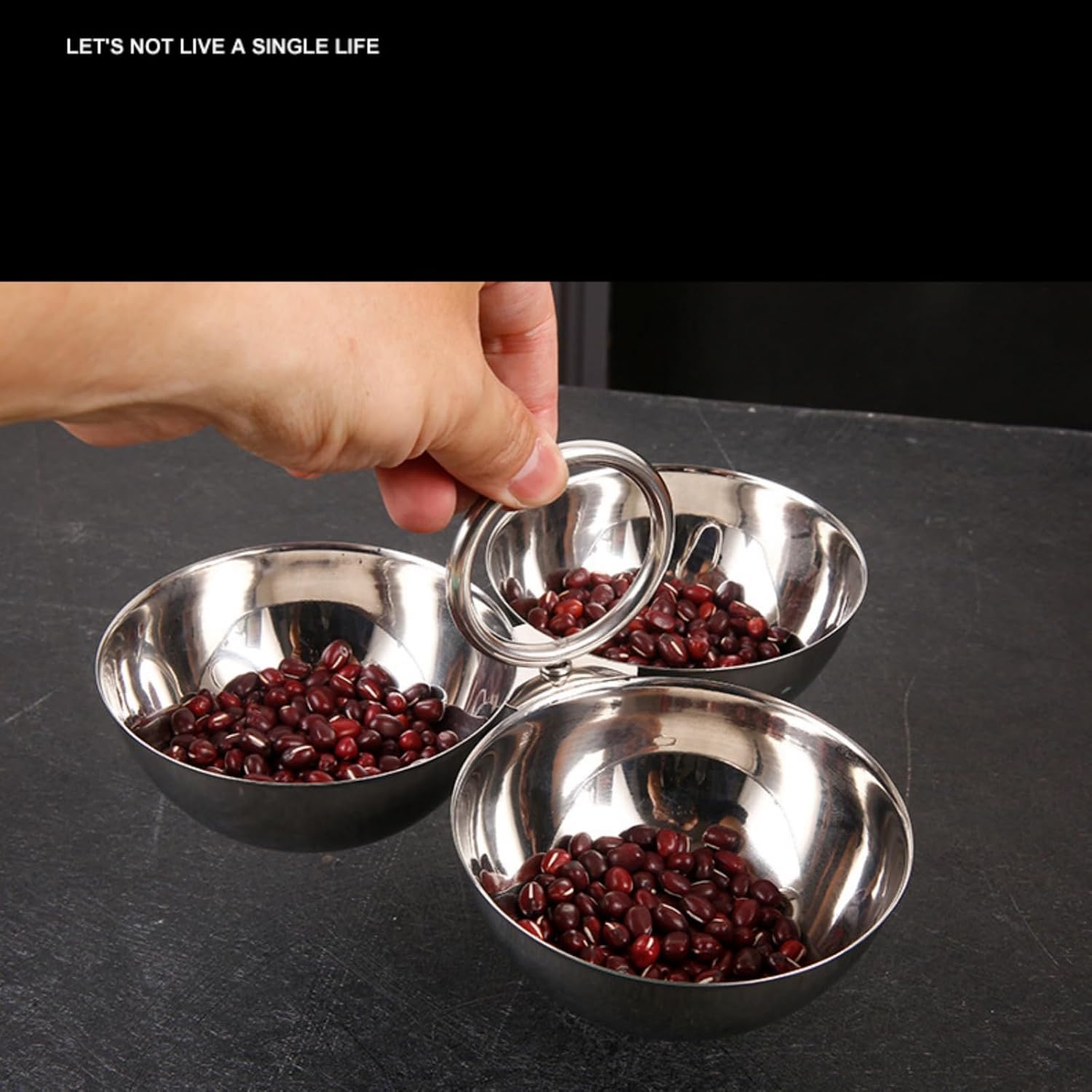 304 Stainless Steel Serving Plate 3-Compartment Stainless Steel Serving Tray with Handle 3 IN 1 Fruit Bowl Snack Plate Reusable Dessert Plates for Fridge Simple Tray Portable Home Kitchen Party Candy