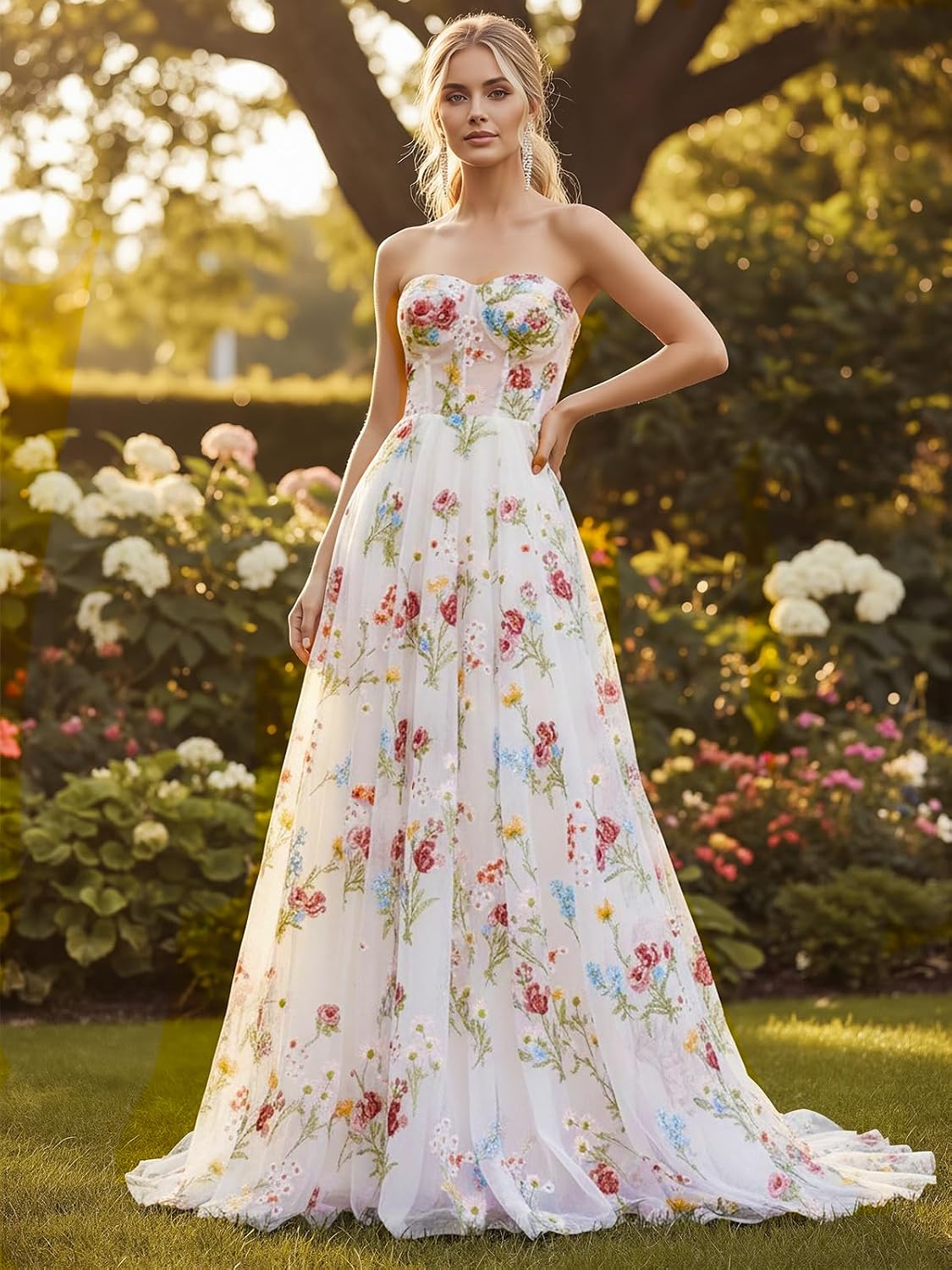 Floral Embroidered Prom Dress 2026 Floor Length Tulle Formal Evening Party Gowns A Line Corset Wedding Guest Dresses